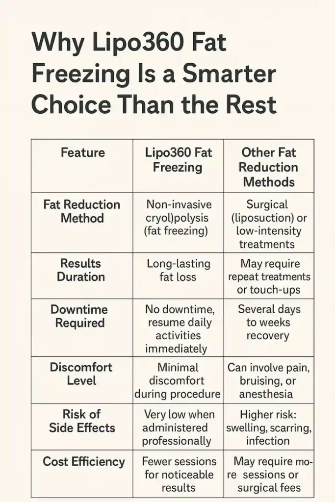 Is it possible to permanently freeze fat cells? 2 Table showing benefits of fat freezing to remove fat cells Peterborough from Lipo 360