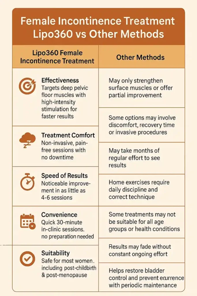 Comprehensive Guide To Female Incontinence Treatment Options 1 Table showing benefits of incontinence treatment Peterborough
